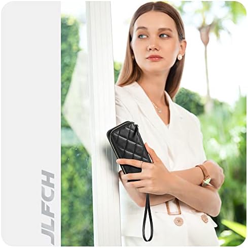 JLFCH ROMIELA Чанта-портфейл за iPhone 14 Pro с каишка през рамото си, Ватиран Кожена кесия, [Поддръжка за безжично зареждане], [Заключване на RFID] Чанта-портфейл с цип за iPhone 14 Pro (2022) 6,1 инча