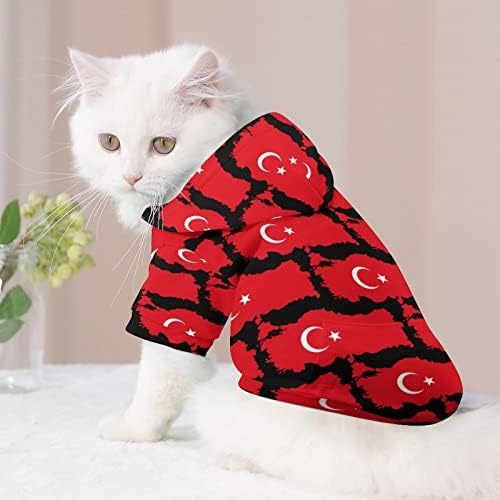 Карта на Турция Флаг Hoody за Домашни Любимци Зимни Hoody с Качулка и Препълнена, за Куче, Котка, Кученце, Сладък Подарък С Принтом