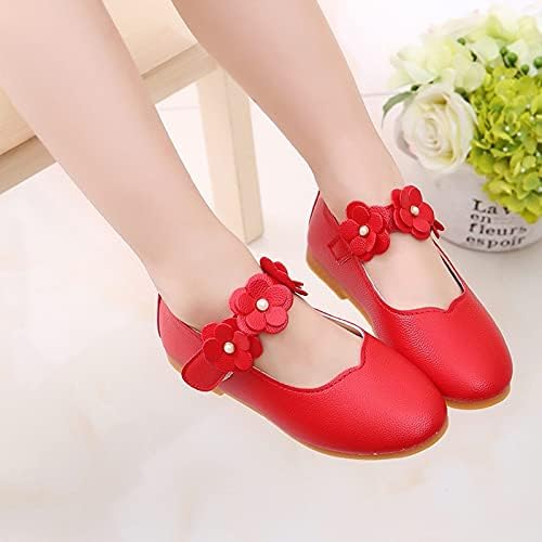 Обувки за малки момичета с цветя модел; Сватбени обувки на Мери Джейн за Шаферките; Обувки на Принцесата с цветя модел на Ниски Обувки; Обувки за малки деца (Червена, за малки деца 7,5-8 години)