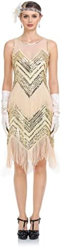 Женствена рокля kayamiya 1920-те години Големите Гэтсби, Разкошни костюми с пайети и Ресни 20-те години, Реколта Коктейлни Рокли за Партита