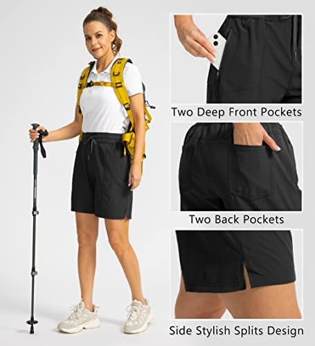 Дамски туристически панталони-карго Soothfeel с 4 джоба, бързо съхнещи, Спортни къси Панталони за голф с дължина 7 Инча, Дамски Ежедневни Летни шорти (Черен, XL)