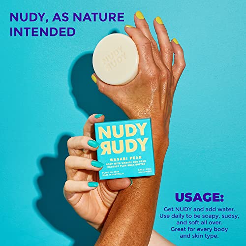 Естественият сапун Nudy Rudy | 3 опаковки на Различни Блокчета Органичен Сапун с масло от шеа | Овлажняващ Сапун за тяло за мъже и Жени|, Без разяждащи химикали | На растителна основа|, Определени FOMO | Съраунд сапун