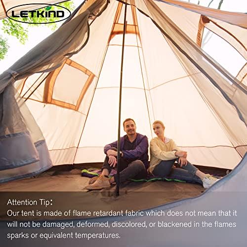 LETKIND 6 Души Къмпинг Вигвам Палатка 12x12 фута Семеен Открит Вигвам Палатка с Водоустойчив Материал за Къмпинг Възрастни