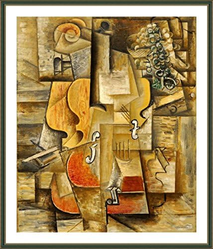 Alonline Art - Цигулка и грозде Пабло Пикасо | Картина в зелената рамка, Напечатанная отпечатъци от памук, Най-до Пенопластовой дъска | Готови да бъдат окачени рамка | 20 x 23 | Стенен Арт Декор за спалня HD