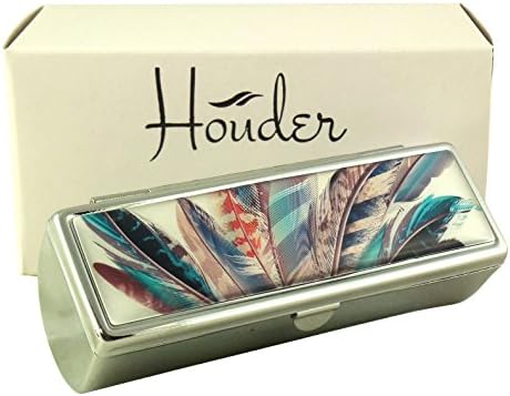 Дизайнерски калъф за червило Houder с зеркальцем за дамска чанта - Декоративен държач за червило с подарък кутия - В кадифена подплата - Стилно защитите червило (павлинье перо)