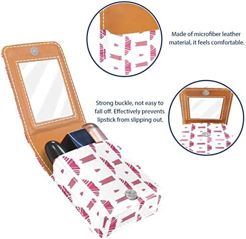 ORYUEKAN Калъф за червило за грим, чанта за червило с огледало, преносим калъф за съхранение червило, органайзер за блясък за устни, Модерен Геометричен модел, Розово Абстрактен