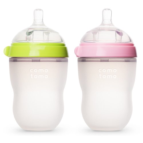 Детска бутилка Comotomo, Зелено-Розова, 8 унции, 2 порции