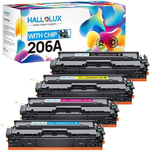 Тонер касета HALLOLUX 206А (с чип) Замяна за 206А 206X W2110A W2110X, съвместим с тонер за принтер Color Pro MFP M283fdw M283cdw M283 M255 M255dw M282nw (4 опаковки)