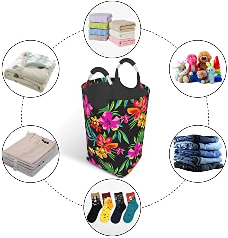 Пакет за мръсни дрехи с гавайским цвете, Сгъваема, С дръжка, Подходящ За домашно съхранение в гардероба, в банята