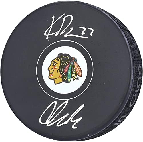 Хокейна шайба, с автограф от Кърби Datca и Колтона Datca Чикаго Блекхоукс - за Миене на НХЛ с автограф