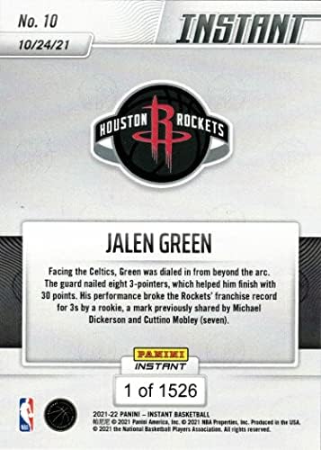 2021-22 Панини Instant Баскетбол 10 Картичка начинаещ Джалена Грийн - Поставя рекорд за начинаещи Rockets