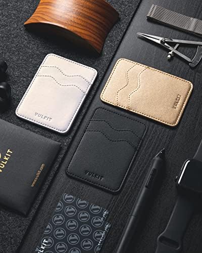Държач за карти VULKIT, Тънък Кожен Лигав джоб, RFID-Блокер Ръкави за Кредитни карти, Стикер на задния панел на смартфон (злато)