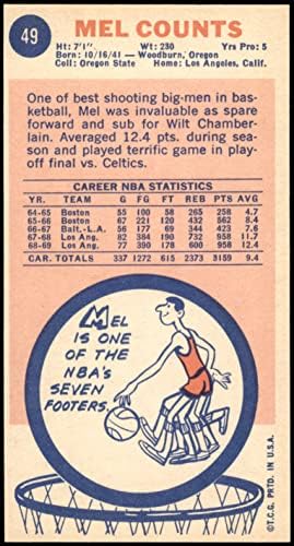1969 Топпс № 49 Мел Каунтс Лос Анджелис Лейкърс (баскетболно карта) БИВШ Лейкърс Орегон Св.