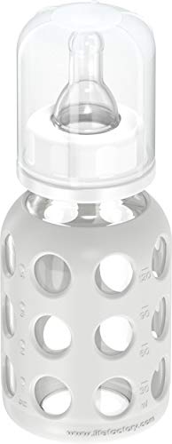 Стъклена детска бутилка Lifefactory с тегло 4 Грама, не съдържа Бисфенол А, с соской Stage 1 и Защитен силиконов ръкав, Каменно-Сиво