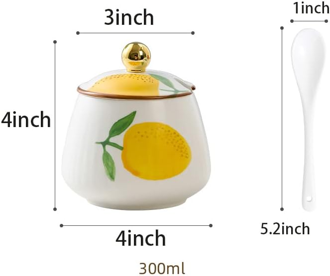 Керамични Сахарница Mozacona Банка за съхранение на Лимон Подправки с Лъжица, за да се покрива, 10 грама