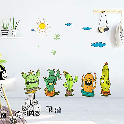 Wallpark Сладък Кактус Стикер На Стената Саксия Зелено Растение Свалящ Стикер На Стената, Детска Домашна Детска Стая Детска САМ Декоративна Залепваща Художествена Рисувани Стенни