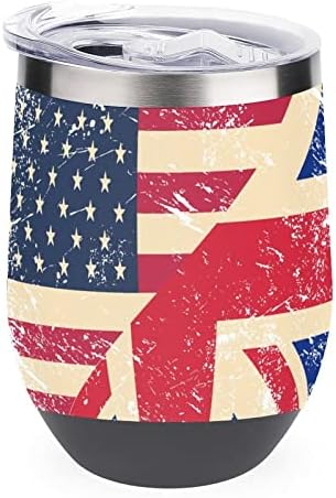 Чаша с Флага на САЩ и Великобритания в Ретро стил, Чаша с Вакуумна Изолация, утайка от Пътна Чаша от Неръждаема Стомана, Бутилка 12 Мл с Капак