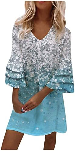 NOKMOPO Midi-Поли за жени, Женско Модно Темпераментное Елегантна Мини рокля с V-образно деколте и ръкави 3/4 с принтом