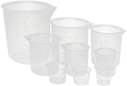 Нов набор от Lon0167 20-1000 мл Училище Лабораторен Прозрачен Пластмасов Контейнер за течности, Мерителна чаша (Набор от 20-1000 мл Schullabor Transparenter Kunststoff-Flüssigkeitsbehälter Messbecher Becher