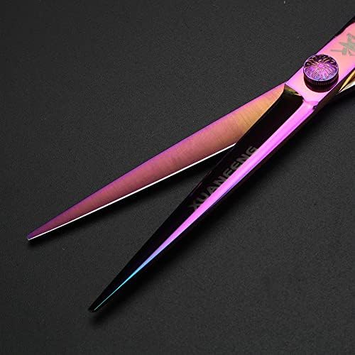 Ножица за подстригване на коса XUANFENG с дръжка от лилава роза, 7-инчов Ножица за подстригване на коса от стомана 440C и ножици за филировки 6,5 инча (2 броя)