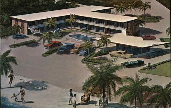 Мотел Hi Seas и апартаменти Clearwater Beach, Флорида, Флорида Оригиналната Реколта Картичка