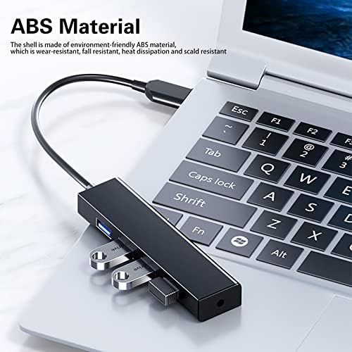 USB 2.0 Хъб за лаптоп с няколко USB порта, Удължител, Бърз трансфер на данни, USB Сплитер за лаптоп, Съвместима с вашия принтер Windows PC, Mac, Мобилен център на твърдия диск Type C (черен, един размер)
