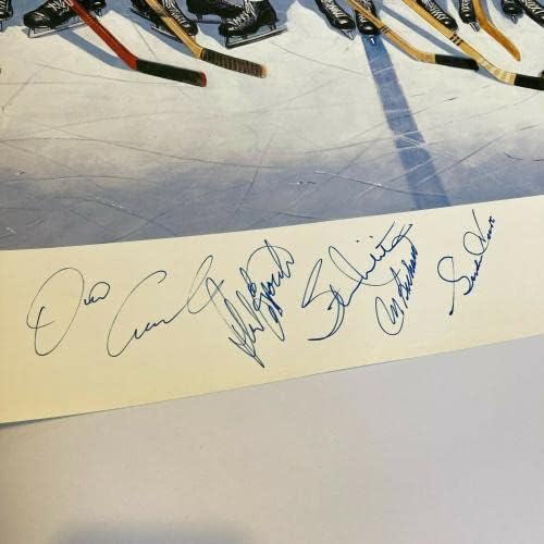 500 Глави С автограф голмайстори Голяма Снимка 23x38 Litho 16 Sigs Горди Хоу JSA COA - Изкуството на НХЛ с автограф