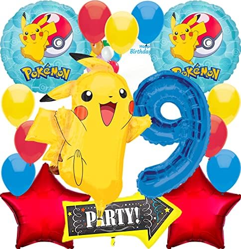 Комплект от букети от фольгированных топки с анаграммой Pikachu | е Предназначен за теми Pokemon Pokeball | Аксесоари за парти | Многоцветен | на 9-ти рожден ден