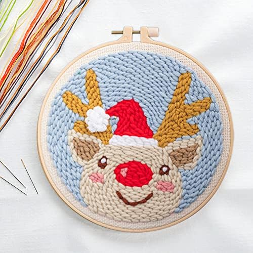 Стартови Комплекти за Коледното Бродерия Wakauto Elk Punch Needle, Определени за Кръстат Бод с Бродерия Плат Обръч Цветни Конци Прежди Игла Ножица Инструменти за Diy Коледни Празнични Теми