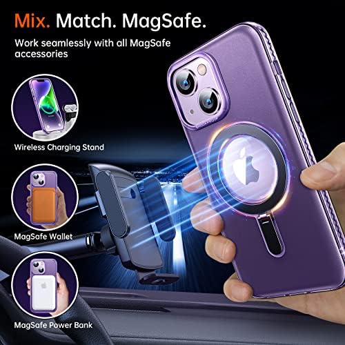 Калъф JUESHITUO за iPhone 14 [Не пожълтяват] [Защита от военен клас] [Силните магнити на 1] Вграден магнитен метален матиран, и е съвместим с калъф-стойка MagSafe 6,1 инча 2022, тъмно лилаво