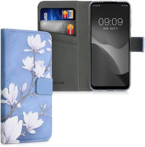 чанта-портфейл kwmobile е Съвместим с Motorola Moto G31 / Moto G41 - Калъф от изкуствена кожа - Магнолия Тъмно сива /Бяла / Синьо-сива
