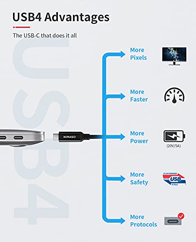 NIMASO [USB-IF сертифицирани] Кабела Thunderbolt 4, 3,3 фута USB кабел 4 със скорост 40 gbps, кабел за дисплей на USB C с видео 8K и зареждане 100 Вата, съвместим с MacBook Pro, iMac, iPad, Thunderbolt кабел 3,