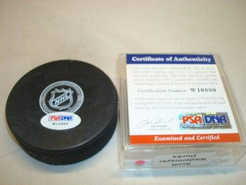 Скот Нидермайер подписа хокей шайба Анахайм Дъкс с автограф на PSA /DNA COA 1A - за Миене на НХЛ с автограф