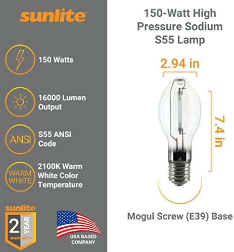 Натриева лампа високо налягане Sunlite 03635-СУ LU150/MOG мощност 150 W, с Цокъл Mogul (E39), ANSI код S55, 16000 Лумена, срок на експлоатация 20 000 часа, Бистра, 2100 До