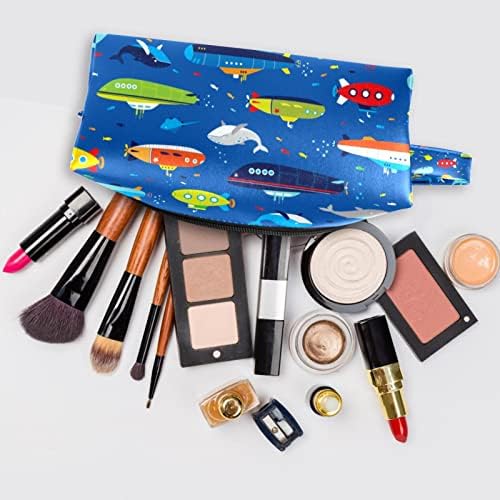 TBOUOBT Косметичка за Жени, козметични чанти, Голям Чанта за Тоалетни Принадлежности, Пътен Подарък, Карикатура Океанская Риба Кораб