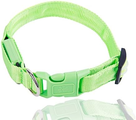 Двухлинейный защитен led нашийник за кучета hot пет - която се презарежда чрез USB с водоустойчива мига лампата - Предлага се в 7 цвята и 3 размера (голям [17-23 инча / 45-60 см], зелен)