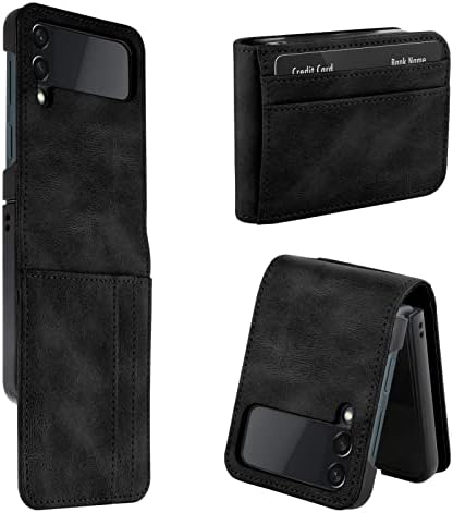 Чанта-портфейл Marphe за Samsung Galaxy Z Flip 4 с Отделения за кредитни карти на 3 карти, устойчив на удари Калъф, Оборудвана Защитен калъф за вашия телефон от изкуствена кожа, Съвместими с Galaxy Z Flip 4-Черен