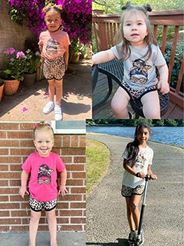 BOMDEALS / Комплект Летни Дрехи За Малките Момичета, Тениска с къси ръкави и шарките на Леопард, Контрастиращи в плътно прилепнали къси Панталони