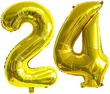 ESHILP 40-Инчов Балон с номер от Фолио, Балон с номер 24, Гигантски Въздушен Балон с Номер 24, Балон за Украса на парти на 24-ти Рожден Ден, Годишнина от Сватба, Абитуриентски бал, Златен Балон с номер 24