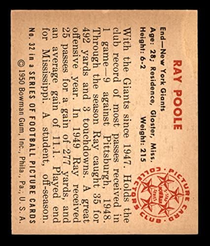 1950 Боуман 32 Рей Басейн Ню Йорк Джайентс-FB (Футболна карта) EX/MT Джайънтс-FB Мисисипи/Северна Каролина