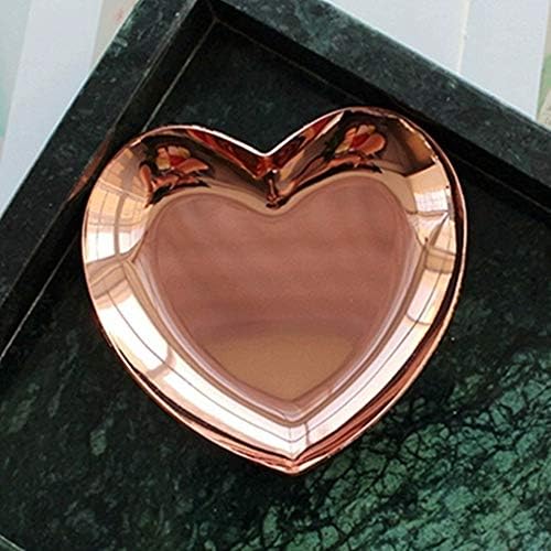 Тава за Съхранение на бижута JINYONGXING Тава във формата на Сърце Тава за Пръстени от Неръждаема Стомана Тава във формата на Сърце за бижута Пръстени и Колиета (Розово злато)