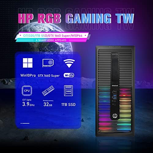 Настолен компютър HP RGB Gaming PC - Intel Quad I7-4770 с честота до 3,9 Ghz, GeForce GTX 1660 Super 6G, 32 GB оперативна памет, 1 TB SSD памет, RGB клавиатура и мишка, Wi-Fi и Bluetooth 5.0, Win 10 Pro (обновена)