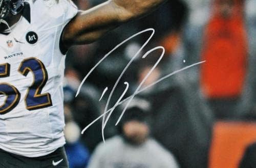 Рей Люис с топка в ръка с автограф Балтимор Рейвънс 16x20 FP - Холографска снимка на Бекет - Снимки NFL с автограф