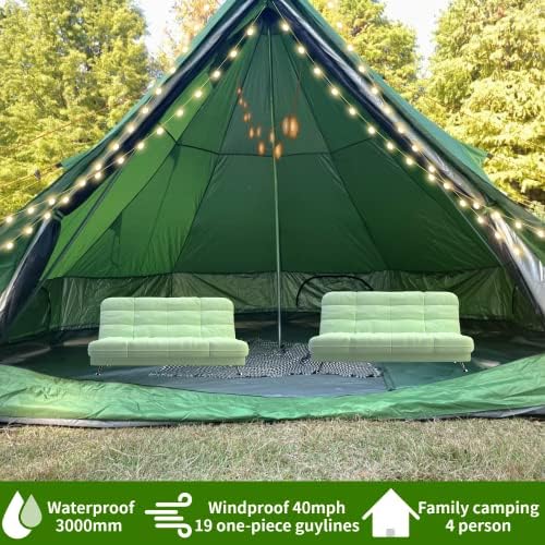 DANCHEL OUTDOOR B1 Водоустойчив Глампинговая Палатка-юрта за семеен къмпинг за 4 човека, Устойчив на Атмосферни влияния 300D Оксфорд Палатка-Камбанка Teepee за Възрастни (13 фута)