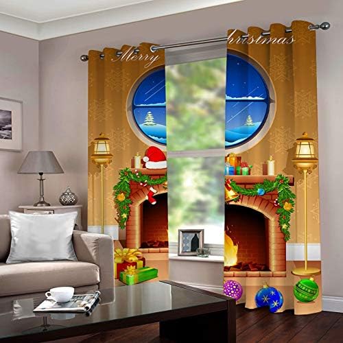 Daesar 3D Коледни Пердета, Плътни Завеси 2 Панела Оранжево-Сини Завеси Подарък за Хол и Кухня и Камина за Топлина и Затемняющие Завеси 42 x 108 Инча