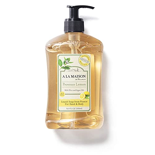 Течен сапун за ръце A LA MAISON de Provence Lemon Liquid Hand Soap - Естествен Овлажняващ сапун е Тройно Френски мелене за ръце (бутилка 33,8 унция)
