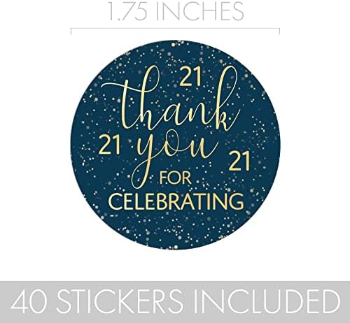 Етикети за рожден Ден от тъмно синьо и златно фолио - Златни стикери с надпис Благодаря на рожден ден, печат на пликове, етикети с шоколадови бонбони - 1,75 инча - 40 карата - Аксесоари за рожден ден за възрастни (21-ия