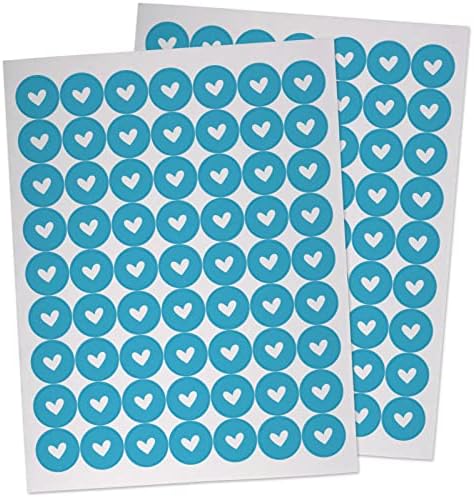 Сини Етикети със Сърца за пликове - Опаковки от 126 Печати - Кръгли Цветни Сърца, Печат на пликове, Сватба, Свети Валентин, Бизнес