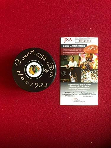 Хокейна шайба С автограф Боби Хъл (JSA) Блекхоукс (реколта) - за Миене на НХЛ с автограф