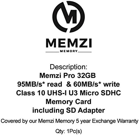 Карта памет MEMZI PRO 32gb Micro SDHC карта за мобилни телефони на Samsung Galaxy S9, S9 +, Note, 8, J2 Pro, A8 A8 + - Клас на висока скорост 10 95 MB/s четене на 60 MB / s, запис на 4K Full HD с адаптер за SD